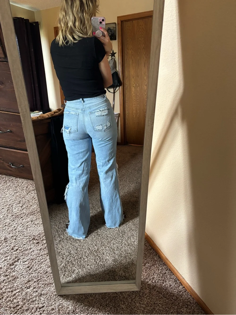 Flying monkey High-Rise Light Wash Distressed Wide-Leg Jeans - Light Blue - Picture 3 of 5